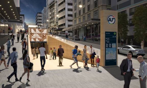Aotea+1.+Looking+towards+the+Aotea+Station+entrance+on+Victoria+Street.jpg Aotea Station, showing the entrance from Victoria Street. Image: cityraillink.co.nz